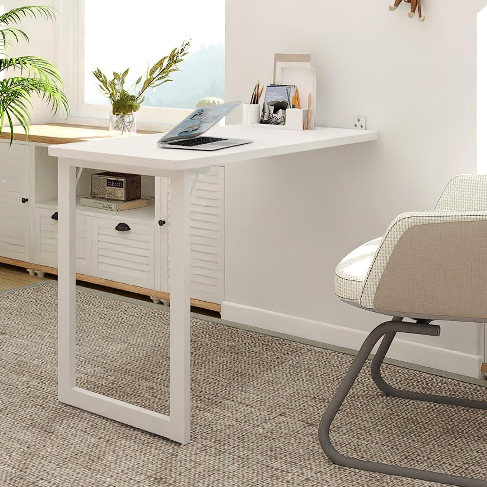 Blanche Table De Balcon 90×60cm Table Escamotable Murale Rabattable Fixés Au Mur Table à Manger Murale, Idéal pour Table De Cuisine Table Salon Petites Pièces