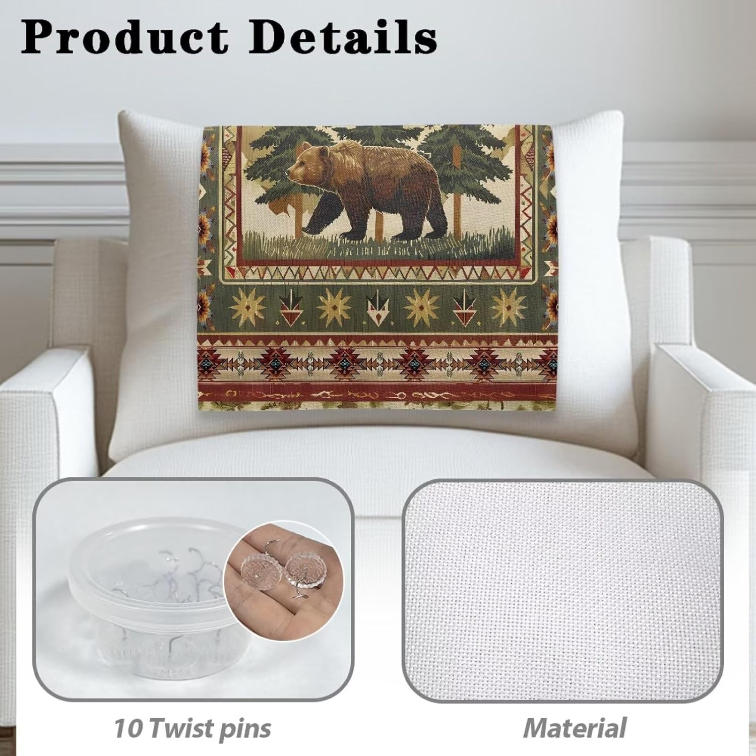 Aztec Bear Headrest Cover for Recliners Breathable Sofa Headrest Covers Wear Resistant Chair Arm Covers Furniture Protector for Recliner Sofa Slipcovers Set of 2