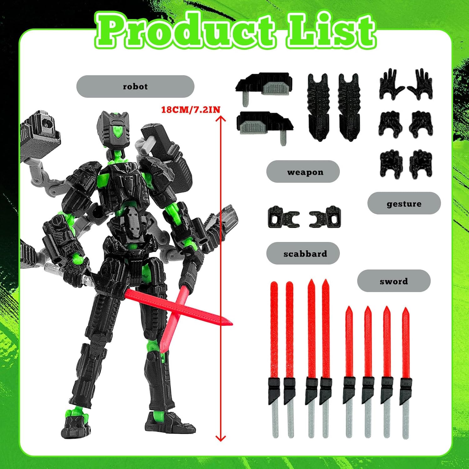 Assembly Completed T13 Action Figure，T13 mision 13 figuras originales 3D Printed Toys Nova 13 Action Figures Desktop Decorations for Game Lovers Toy (Black Green, 8 Inch)