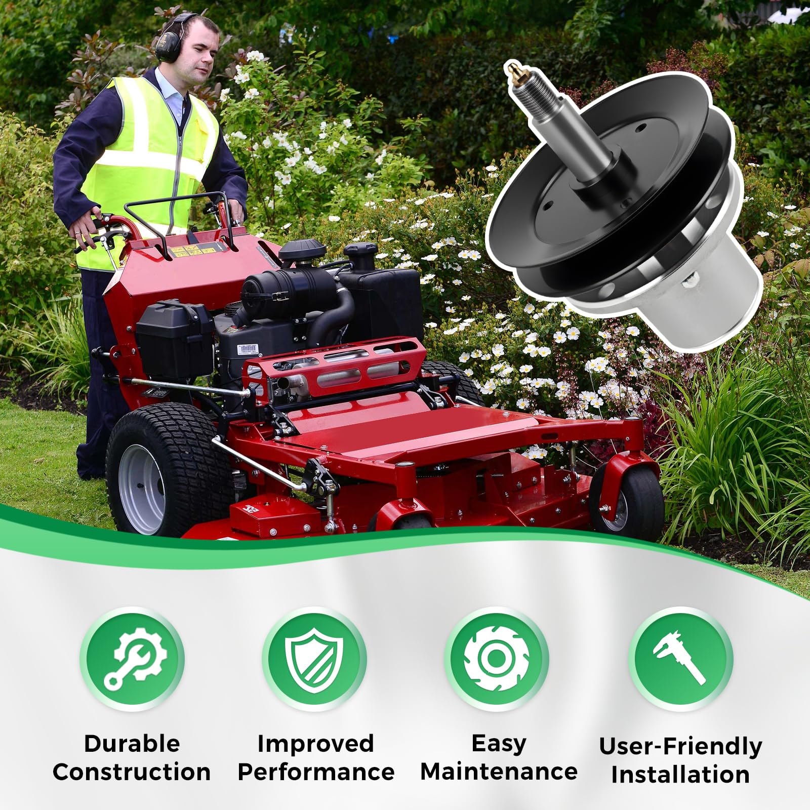Husillo de cortacésped con polea compatible con F erris CCW 36, cortacésped HydroCut, conjunto de eje largo compatible con 2100Z, ISX 800, repuesto para 5061096 5105050