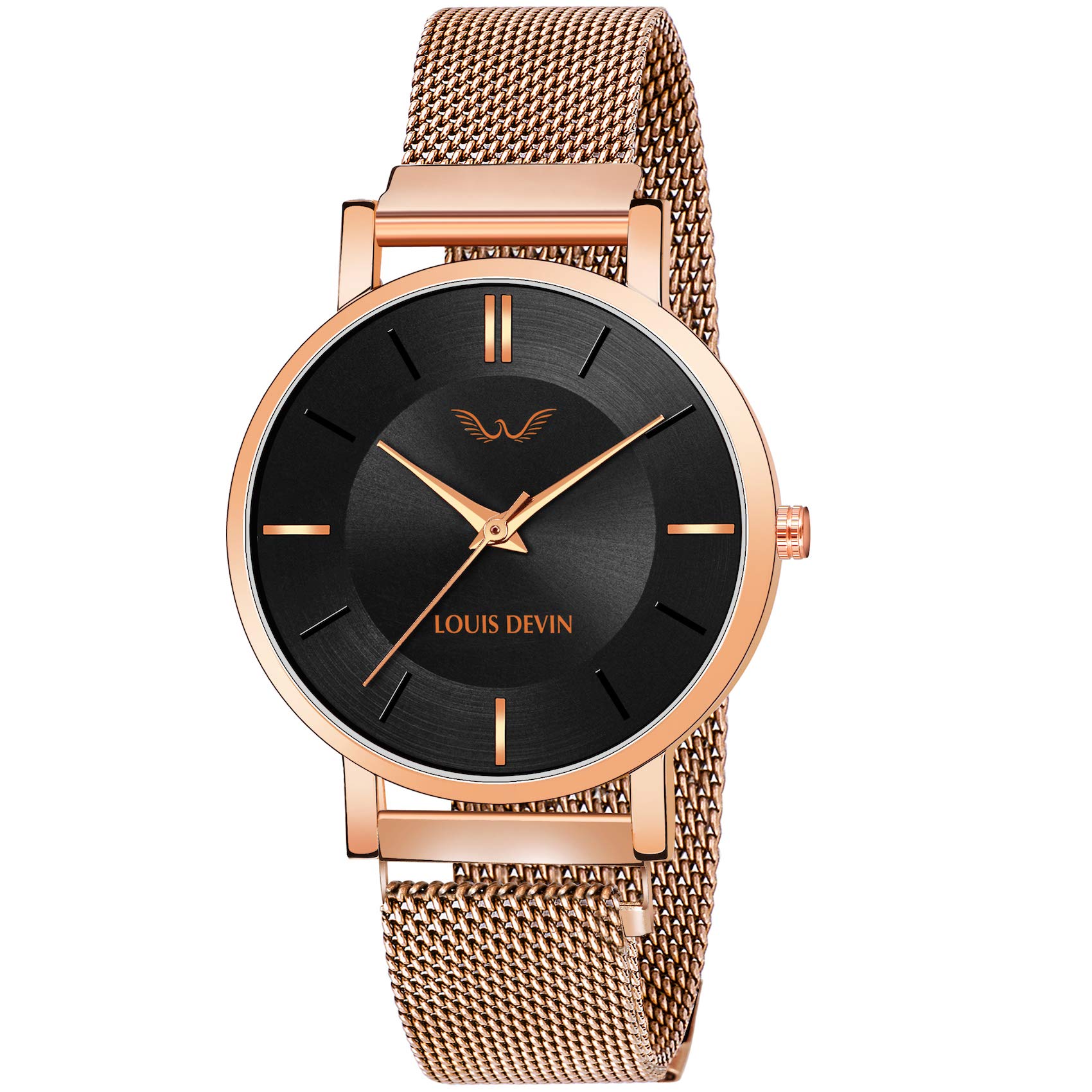 LOUIS DEVIN LD-RG137-BLK Rose Gold Metal Mesh Chain Analog Wrist Watch for Women (B08L3P9VLK) Amazon Price History, Amazon Price Tracker