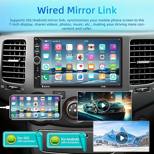 Miniatura 3 de NHOPEEW Estéreo Bluetooth de doble DIN para automóvil, radio de coche con pantalla táctil HD de 7 pulgadas, enlace de espejo, música Bluetooth,