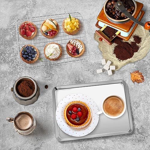 Miniatura 6 de P&P CHEF - Juego de sartenes para horno tostador de 10.4 pulgadas con estantes, bandeja para horno pequeña de acero inoxidable y estante de