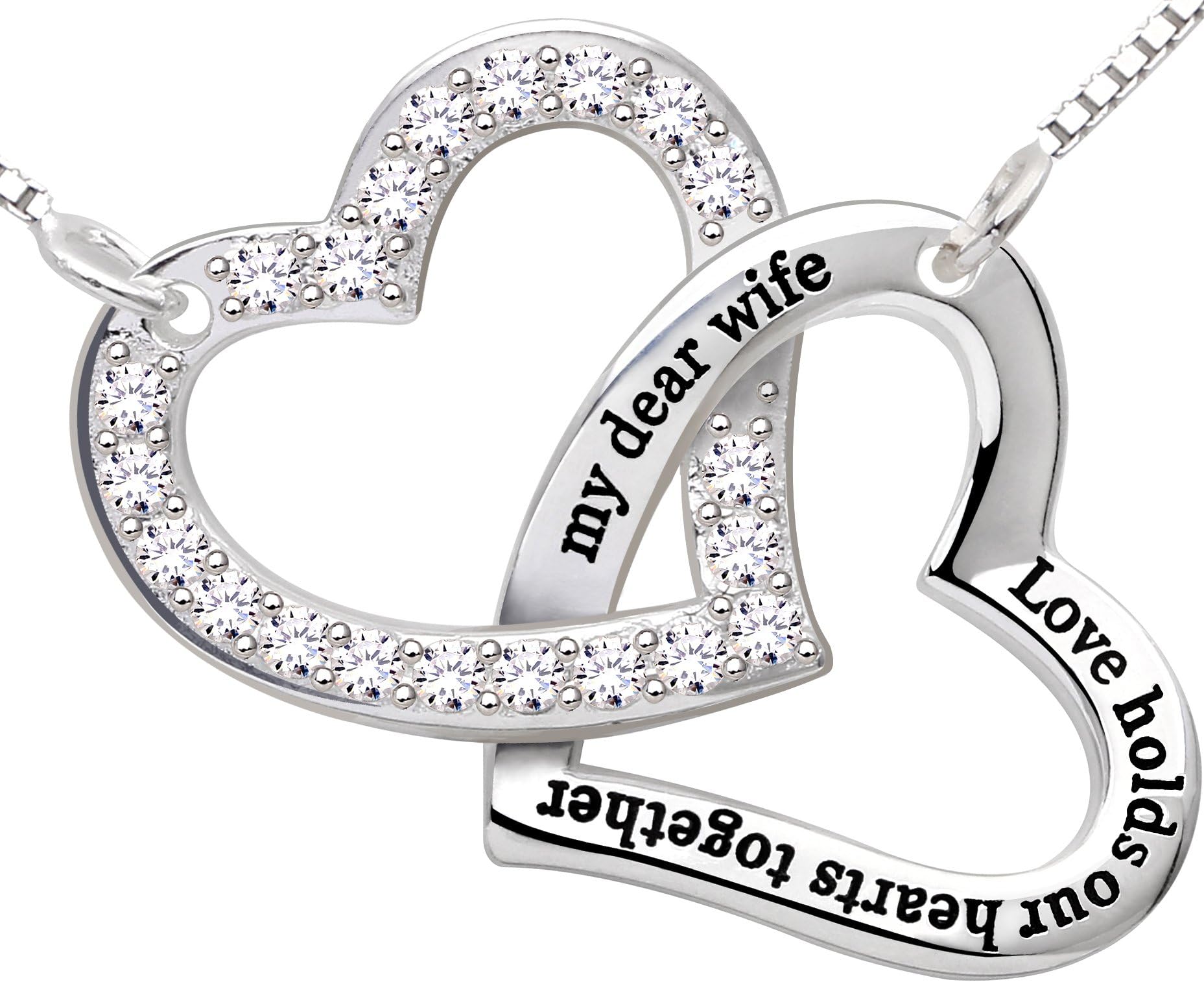 Sponsored Ad โ ALOV Jewelry Sterling Silver"my dear wife love holds our hearts together" Love Heart Cubic Zirconia Necklace
