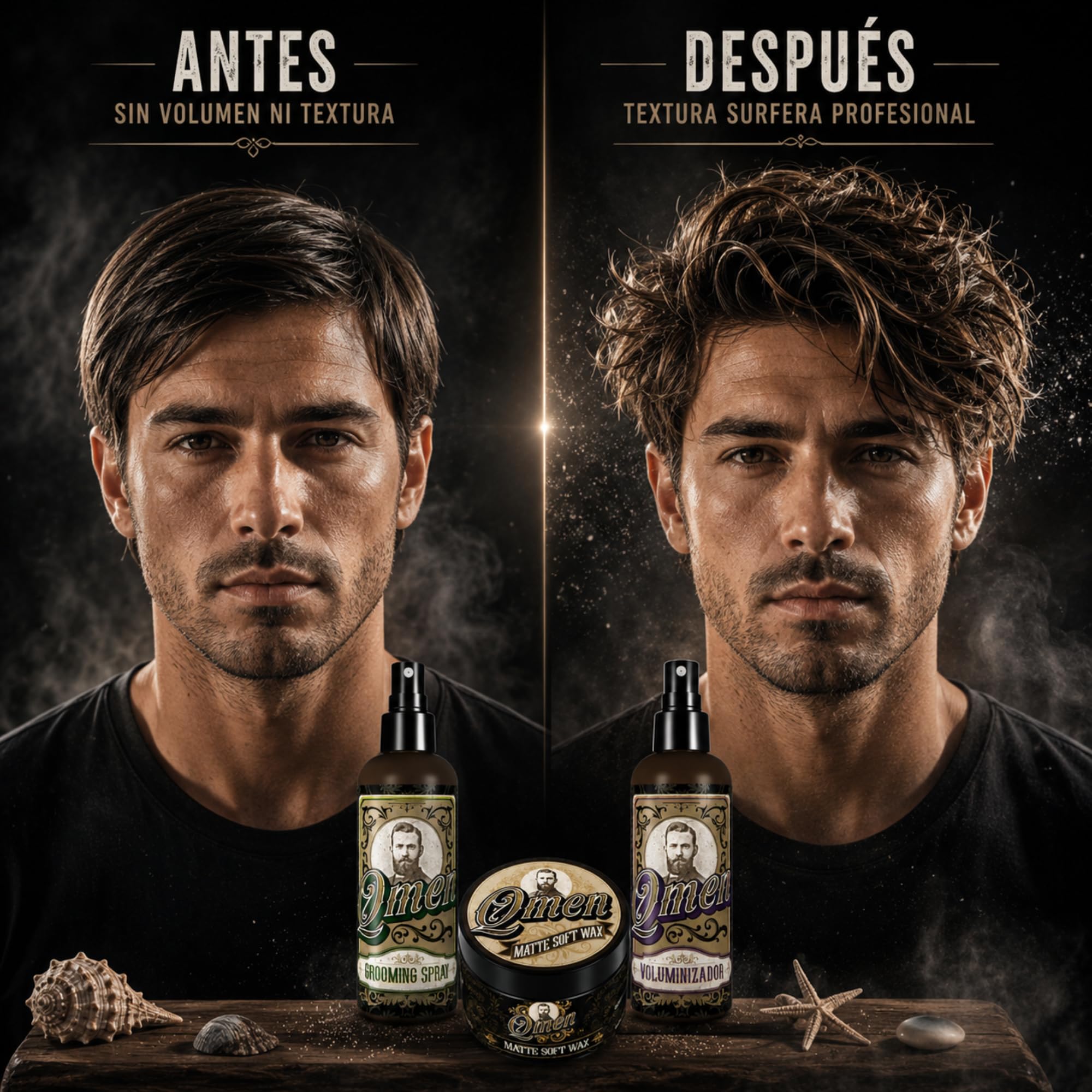 QMEN Kit Surf Texture Hombre – Sea Salt Spray 250ml + Spray Voluminizador 250ml + Cera Mate Flexible 100ml | Volumen Natural, Ondas Surferas y Acabado Mate Profesional | Styling Barbería Premium
