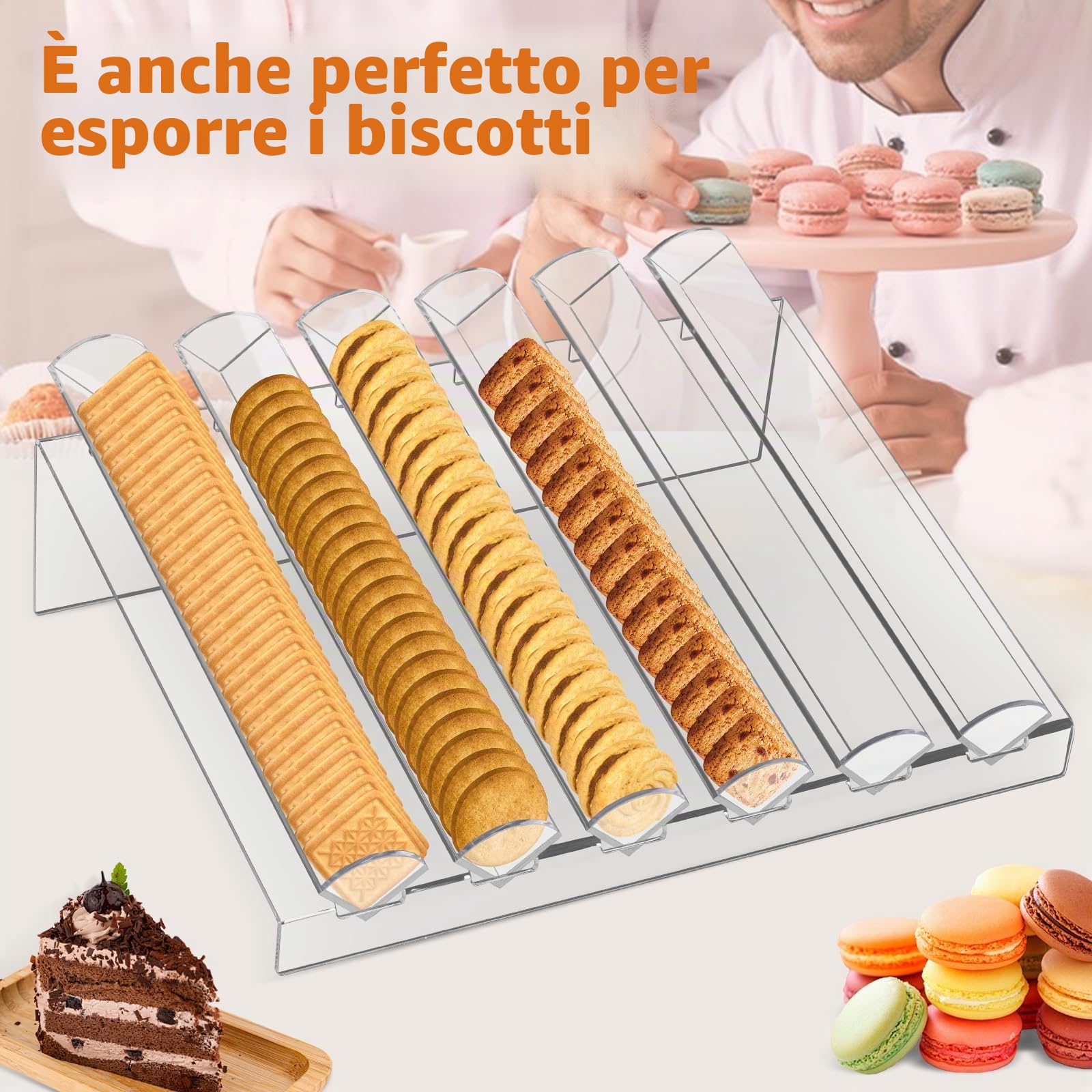 BAOSHISHAN Macaron Cookie Display Stand Vassoio acrilico per Macaron con 6 slot vassoio chiaro Cracker per il partito matrimonio panetteria negozio di dolci