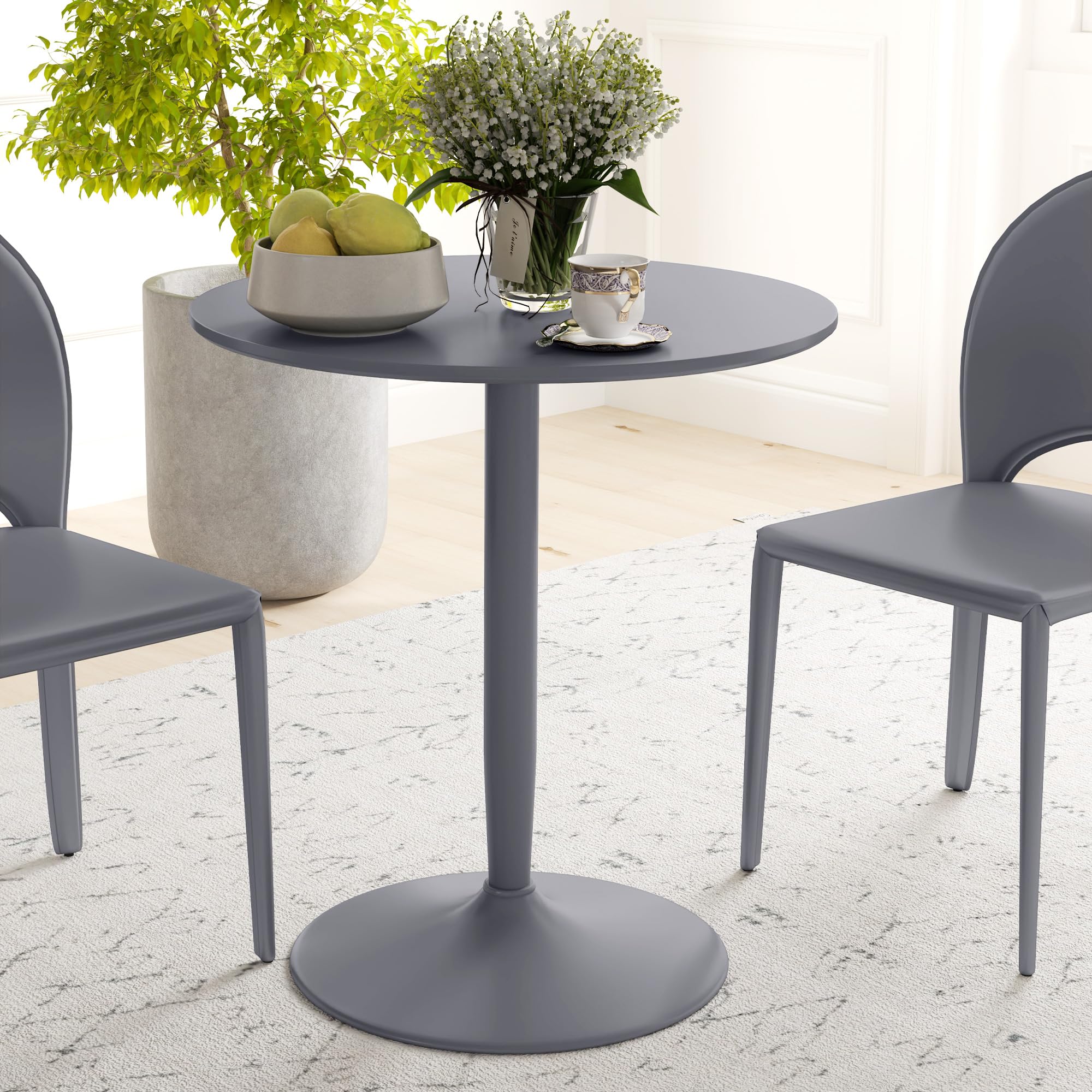 HOMCOM Esstisch 70 x 70 cm rund Küchentisch für 2 Personen Esszimmertisch mit Stahlbein, Rutschfester Fußauflage Säulentisch moderner Kaffeetisch für Küche, Esszimmer und Wohnzimmer Grau