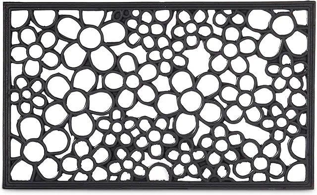 Paillasson chic antidérapant en caoutchouc motifs fleurs 75x45 cm pour intérieur/extérieur