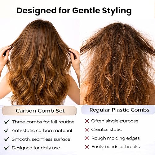 Miniatura 4 de | Juego de peines de fibra de carbono de 8 piezas: juego de peines antiestáticos, lazos para el cabello satinado, botella rociadora, bolsa de viaje