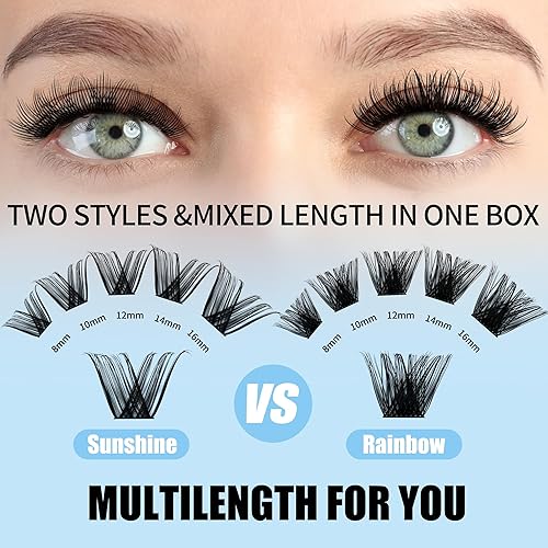 Miniatura 2 de Pestañas en racimo GEMERRY - 150 unidades, individuales, dos estilos, extensiones de pestañas en racimo de raíz ancha, suaves y esponjosas, para