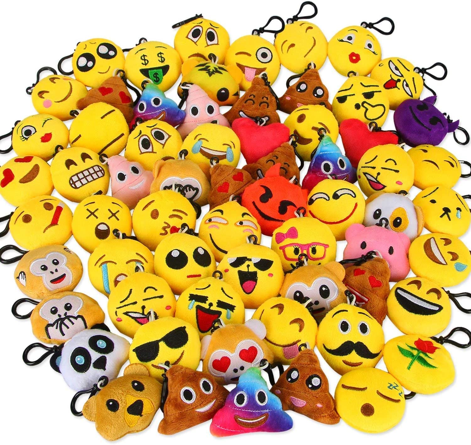 LQBEmoticon Keychain Mini Cute Plush Pillows, Party Favors for Kids Valentine's Day Gifts/Birthday Party Supplies, Emoticon Gifts Toys Carnival Prizes for Kids (64 Pack)