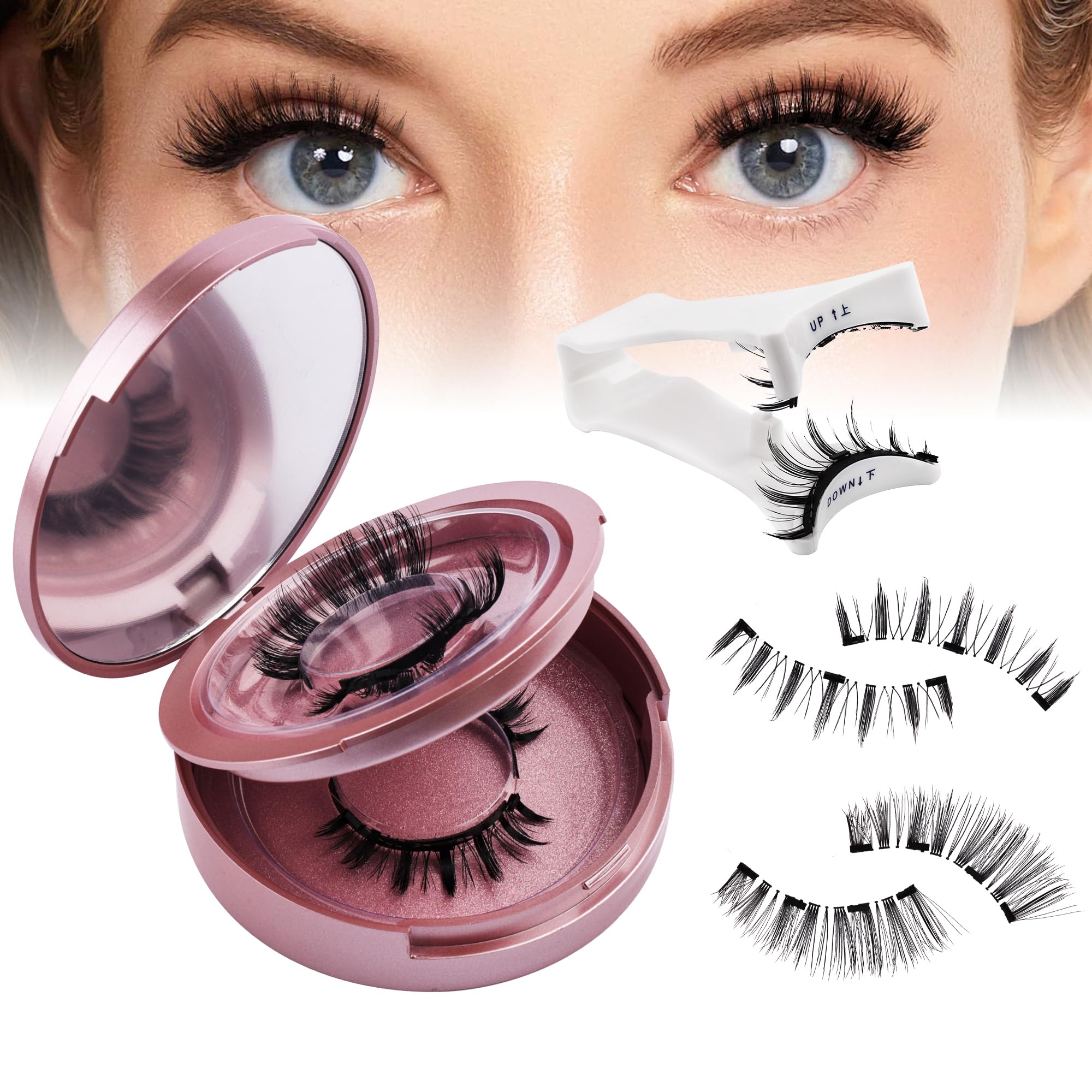GEMERRY Pestañas Postizas Magnéticas 2 pares de Pestañas Postizas Magnéticas con Aplicador Pestañas Magnéticas Aspecto Natural e Impermeable No Necesita Pegamento (B02)