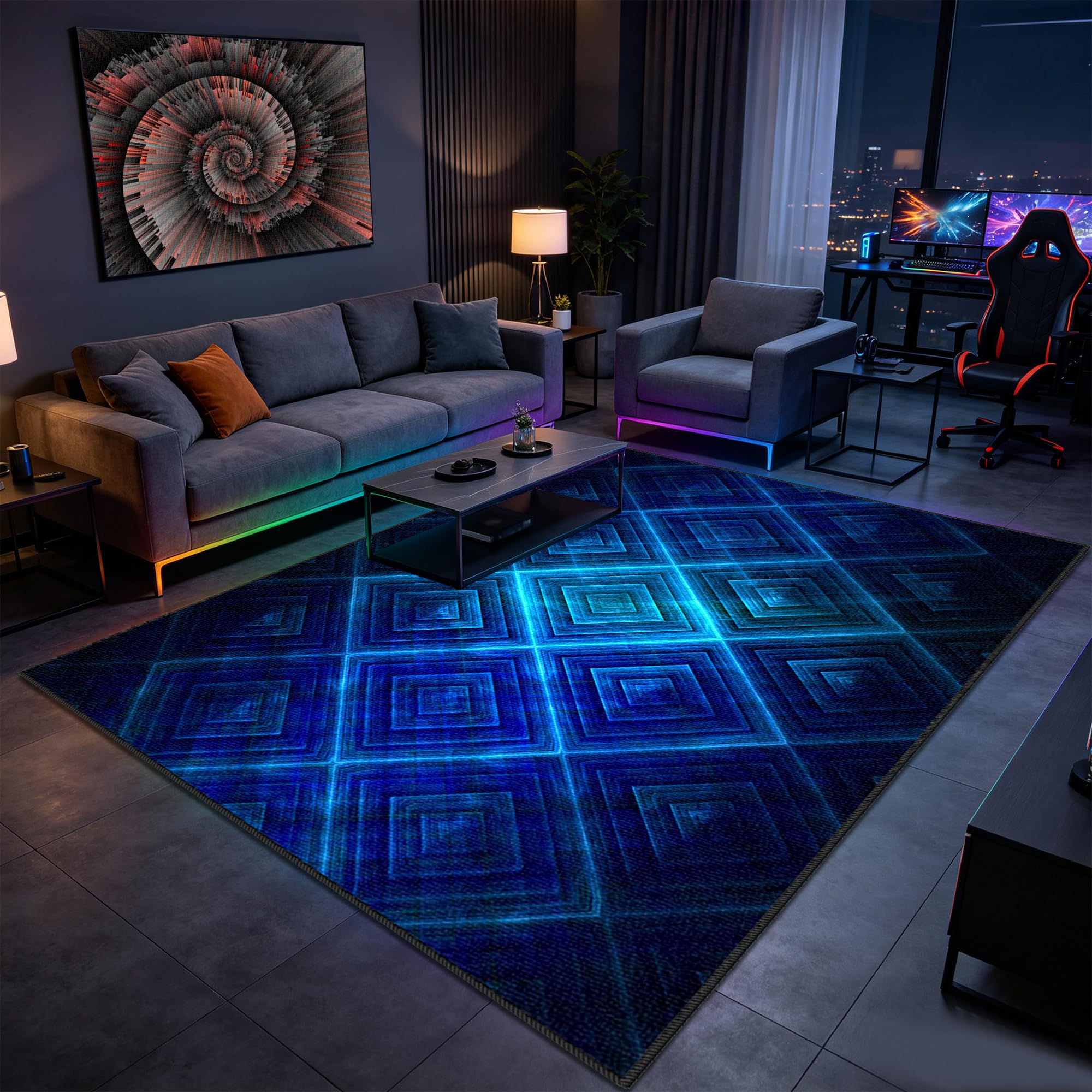 Tapis sol gaming chambre anti-bruit et doux à poil court pour salon et entrée