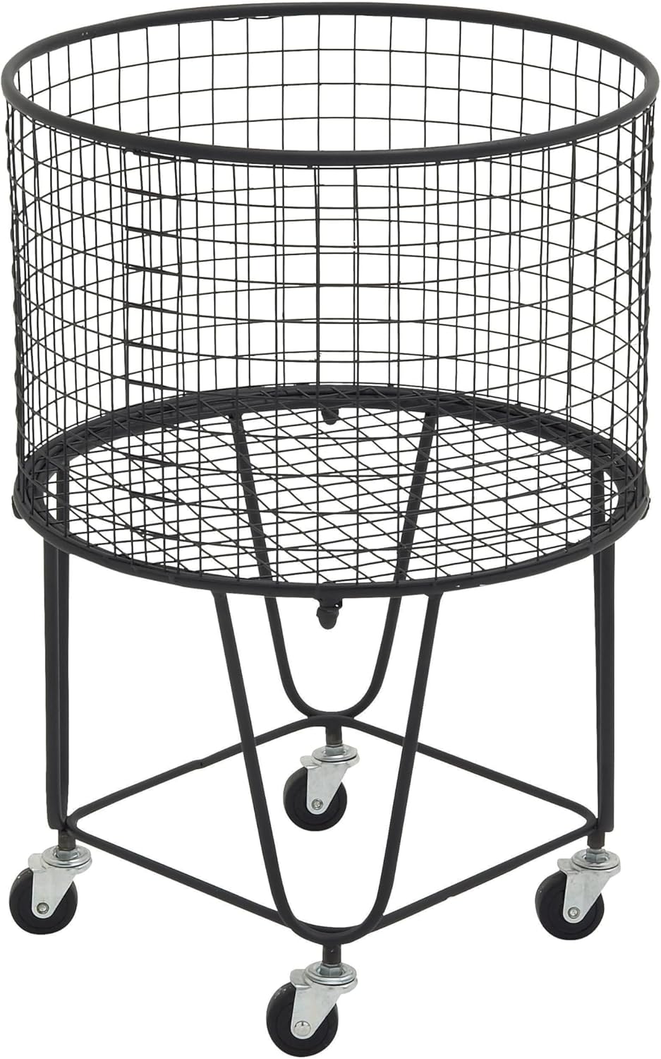 CosmoLiving by Cosmopolitan Metal Storage Cart Deep Set Rolling Mesh Laundry Basket , 18" x 18" x 24", Black