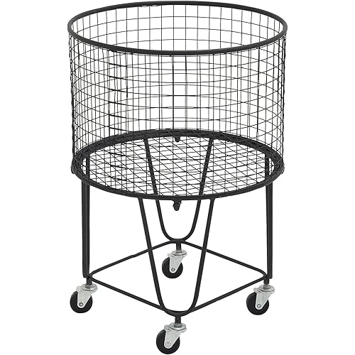 CosmoLiving by Cosmopolitan Metal Storage Cart Deep Set Rolling Mesh Laundry Basket , 18" x 18" x 24", Black