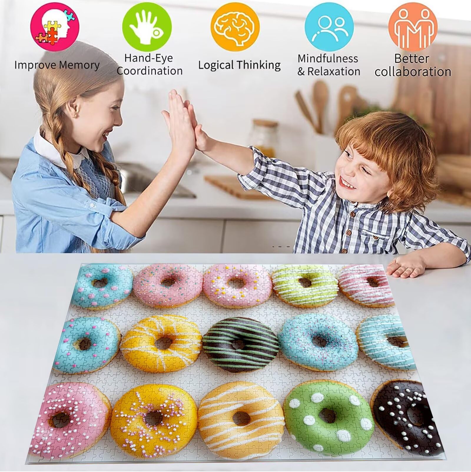 Puzzle 2000 Pezzi, 3 4 5 Anni Puzzle Colore 6 7 8 Anni Giochi Educativi Sostenibili Con Motivi Per Adulti Da Gioco in Legno Di Alta Qualità Jigsaw Macaron per Gioco Familiare, Regalo Natale H-7997