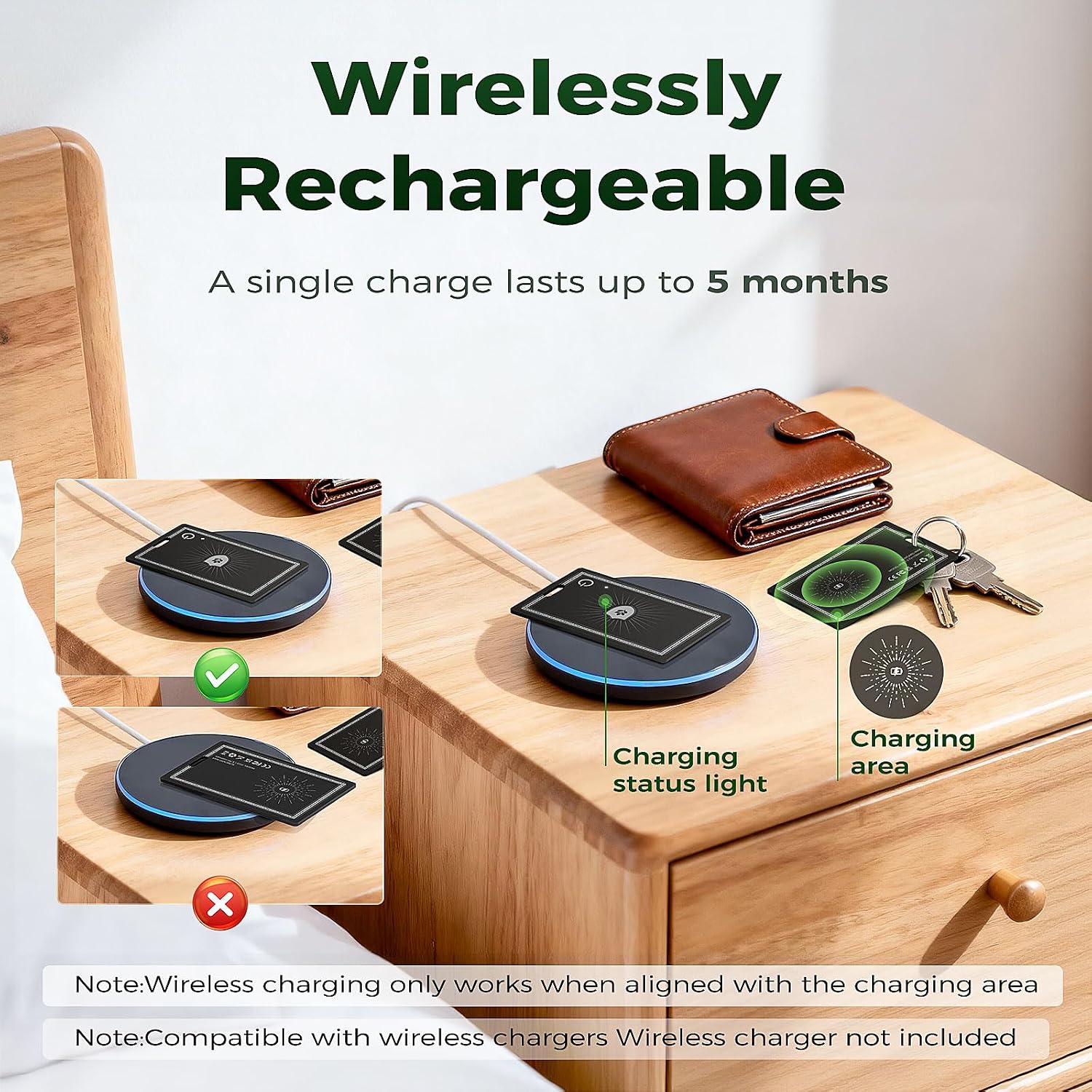 [2 Pack] 2026 New Wallet Tracker Card (iOS Only),Ultra Slim 0.07in,Rechargeable Bluetooth Tracker, IP68 Waterproof,Wireless Charging, Smart Location Finder for Keys, Wallet, Luggage Tags