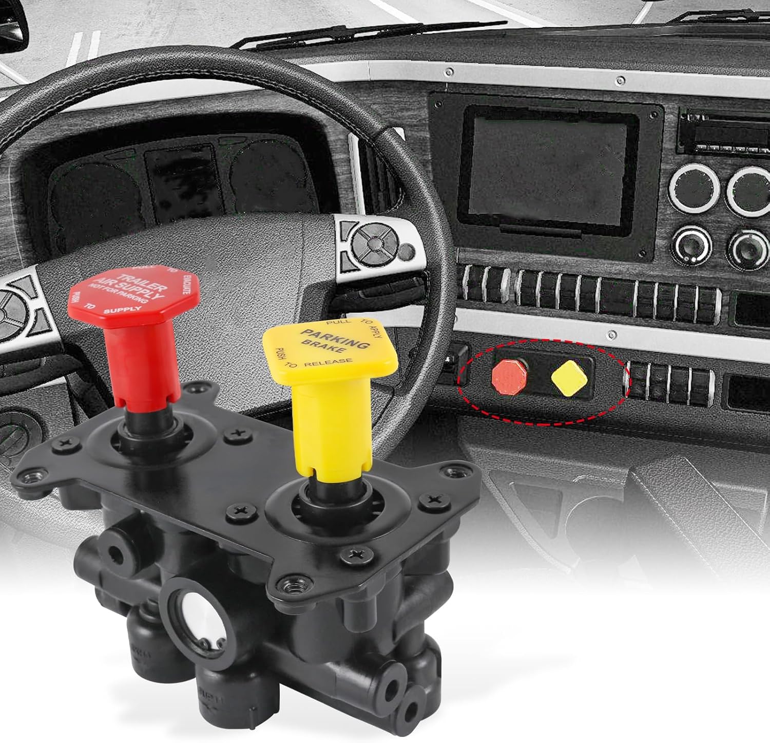 800519 MV-3 Dash Air Brake Control Valve Compatible with Volvo Ford Freightliner Kenworth Peterbilt Western Star Trucks Trailer # 800519 065186 107433 MV3 Trailer Parking Brake Valve