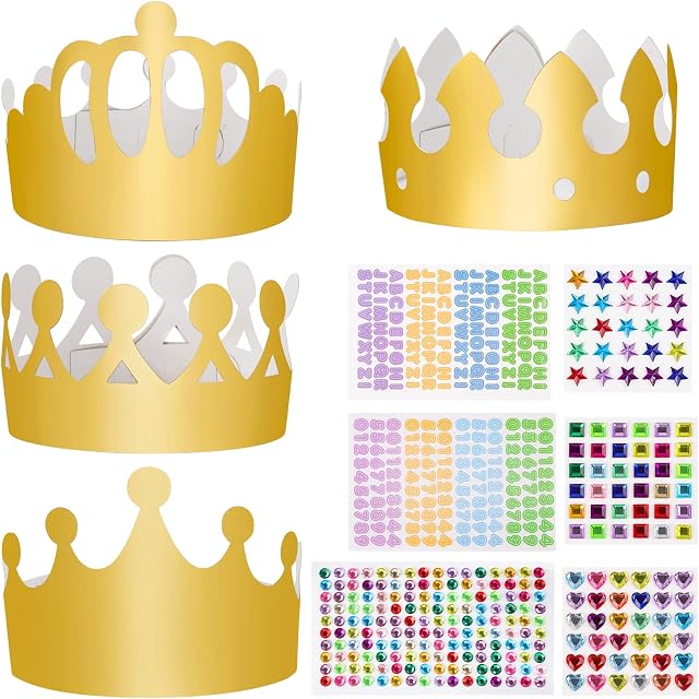 Fowecelt Party Hats Paper Crown Kids Paper Crowns for Kids, Birthday Party Hats for Adults, Gold Crown Crafts for Boys Girls, DIY Crown Kit for Children Decoration