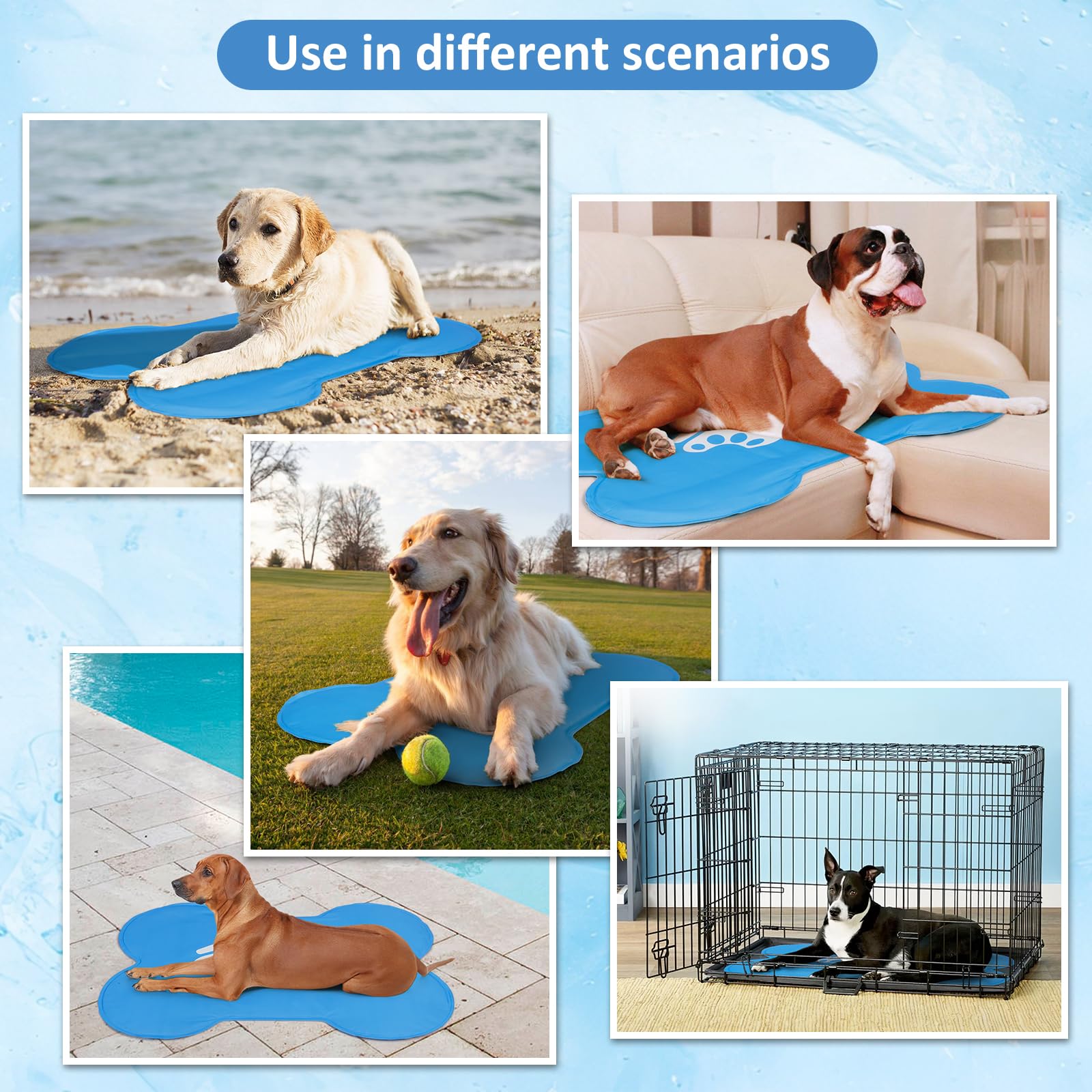 Ownpets Tappetino refrigerante in gel per animali domestici, 100 x 71 cm, non necessita di acqua, tappetino per ghiaccio in tessuto Oxford, per cani e gatti, durevole e atossico (blu)