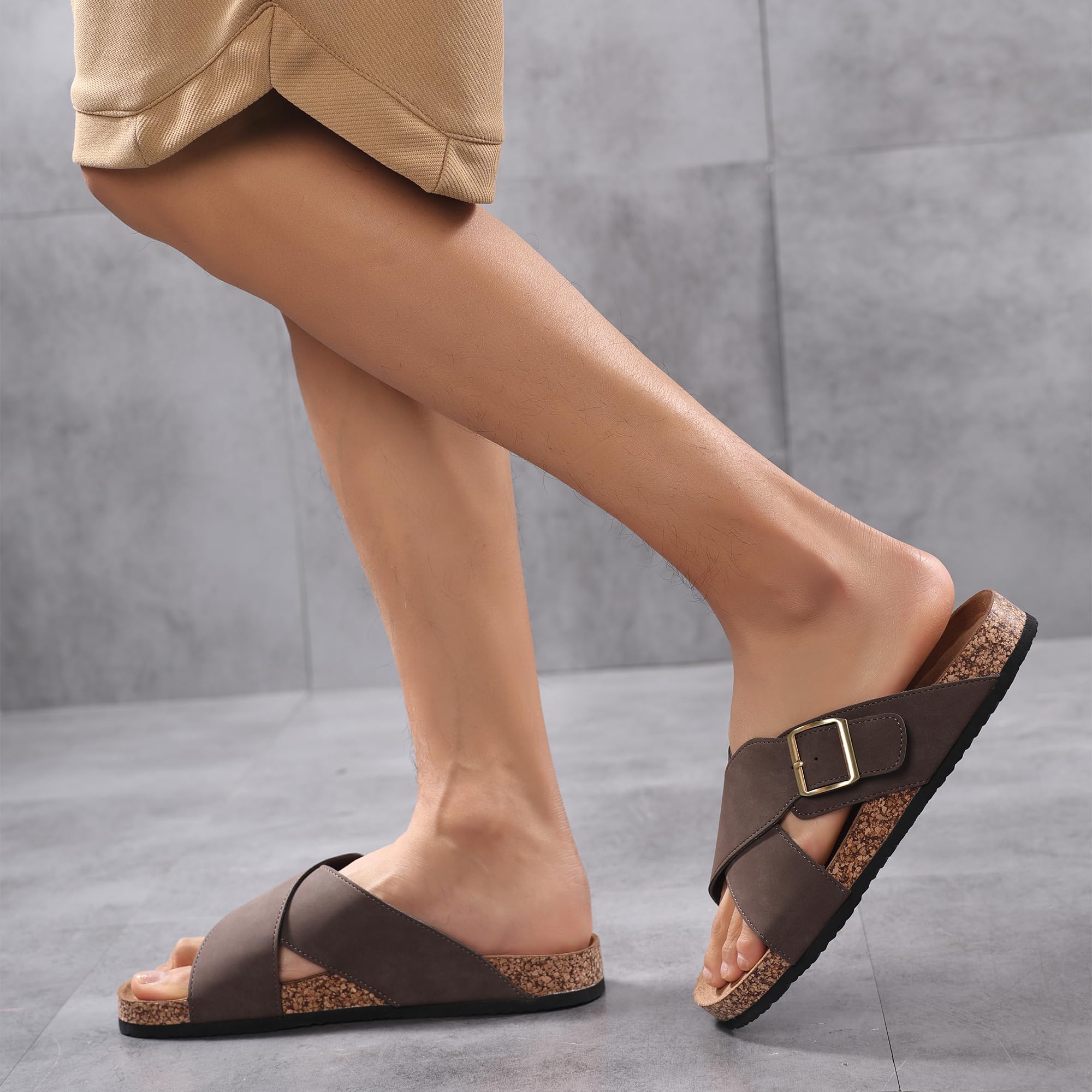 ARRIGO BELLO Mules Sandalias para Hombre Piel Zapatillas Antideslizantes Sandales Ajustables para Exteriores Correas Metálicas Talla 41-46