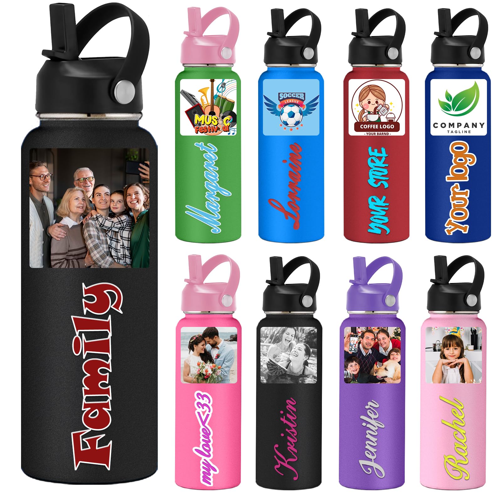 YouBaiVS Personalized Kids Water Bottle with Name & Photos, 18oz, Double-Wall Insulation, Perfect for School, Outdoor, Travel & Sports
