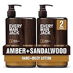 Every Man Jack Mens Amber + Sandalwood Hand & Body Lotion for All Skin Types - Dermatologist Tested & Hypoallergenic - Nourish Skin with Lightweight Fast Absorbing Lotion - 13.5oz 2 Bottles