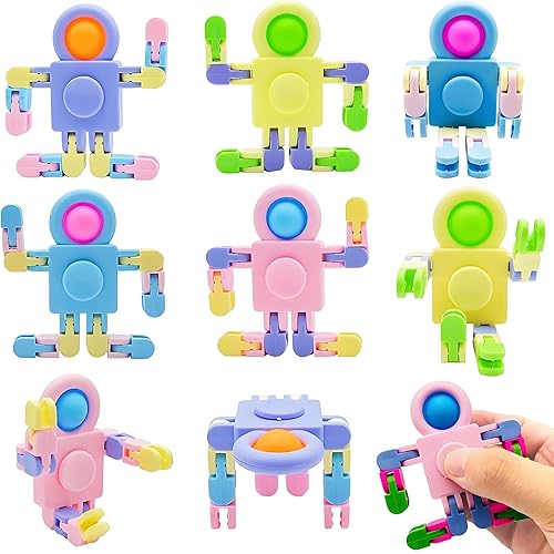 Miniatura 1 de Paquete de 8 divertidos juguetes sensoriales para la ansiedad, juguetes de robot deformables para niños y adultos, juguete de cadena pop para
