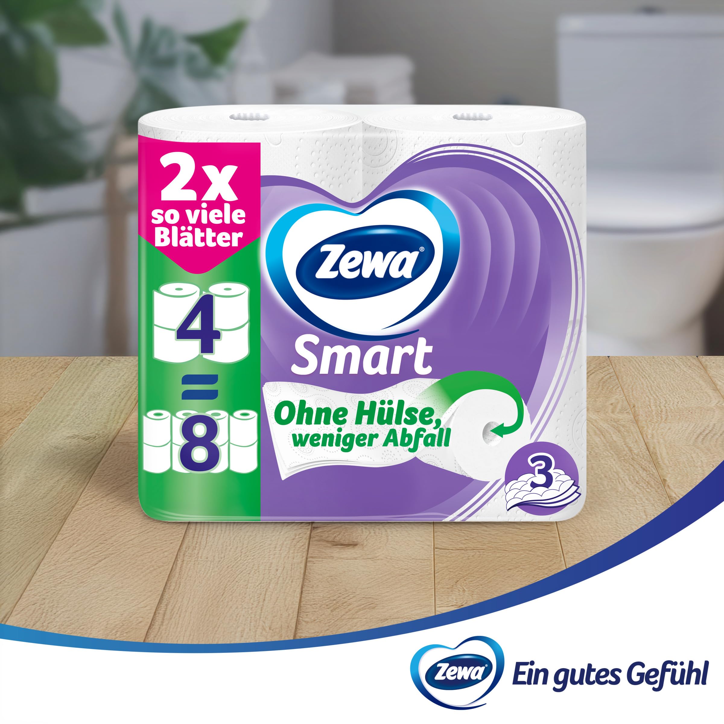 Zewa Smart Toilettenpapier Ohne Hülse, Großpackung Mit 36 Rollen (9 x 4 x 300 Blatt) – Ansicht 2