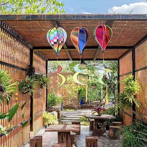 Miniatura 7 de STOBOK Molinos de viento de globo de aire caliente, 3 piezas, molinos de viento de arco iris, molinos de viento, molinillos de arco iris, decoración