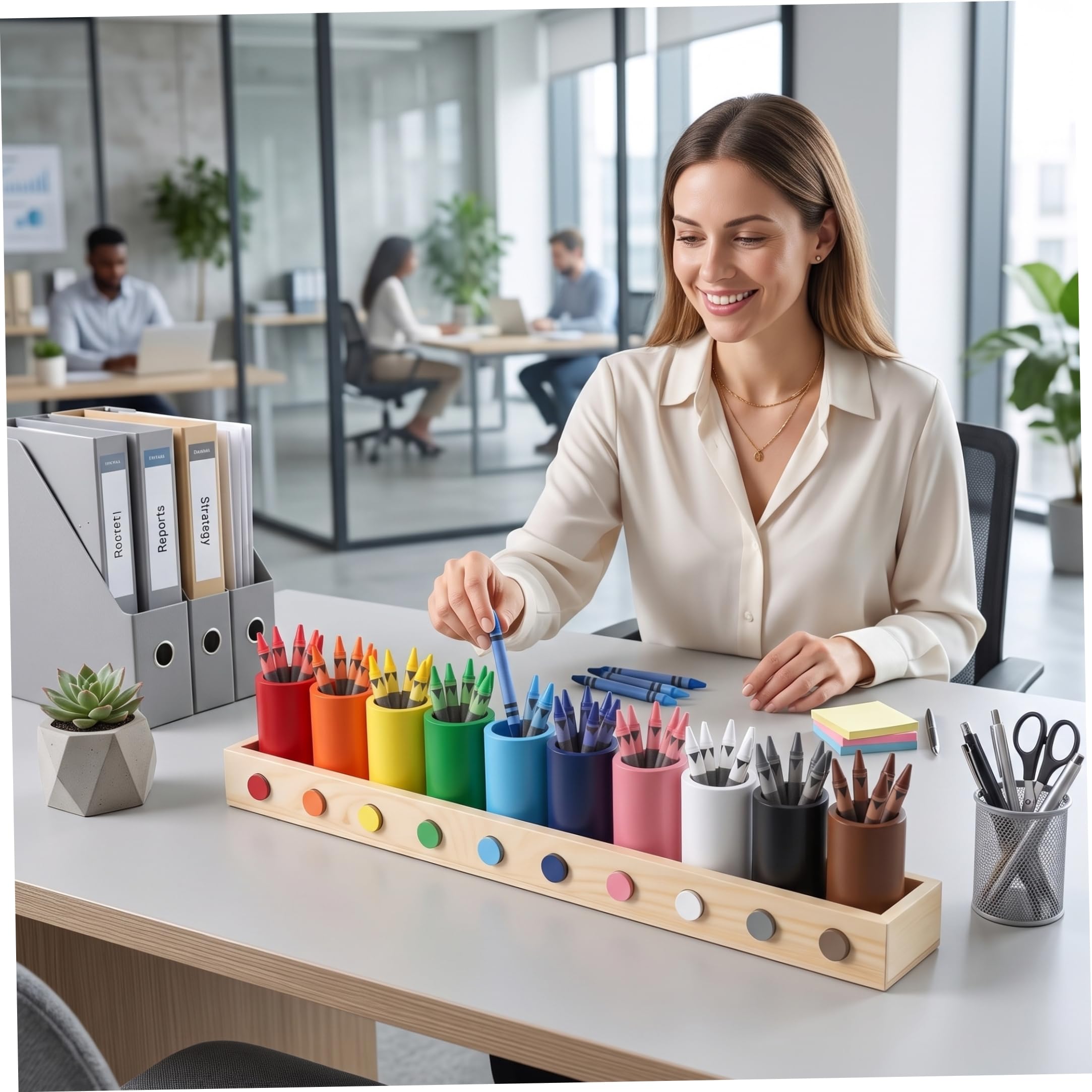 Organizer per matite colorate in legno a 11 scomparti, supporto da scrivania colorato per pennarelli, pastelli, penne, materiale scolastico per ufficio e casa