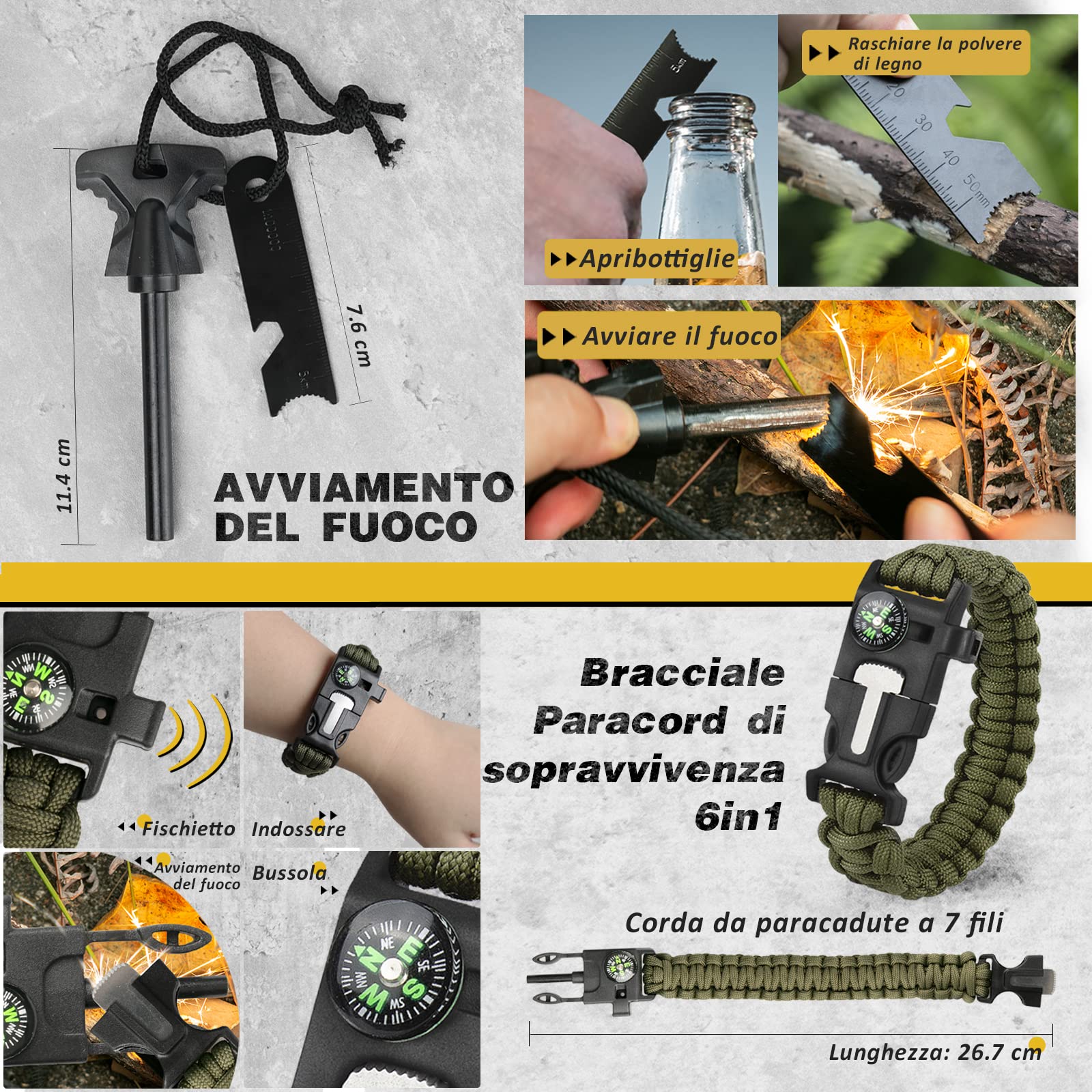 Kit Sopravvivenza Uomo Regalo di San Valentino per Lui - Professionale Kit di Sopravvivenza Survival Accessori per Gli Sport All'aperto, Campeggio, Alpinismo, Idee Regalo Uomo Originali Compleanno