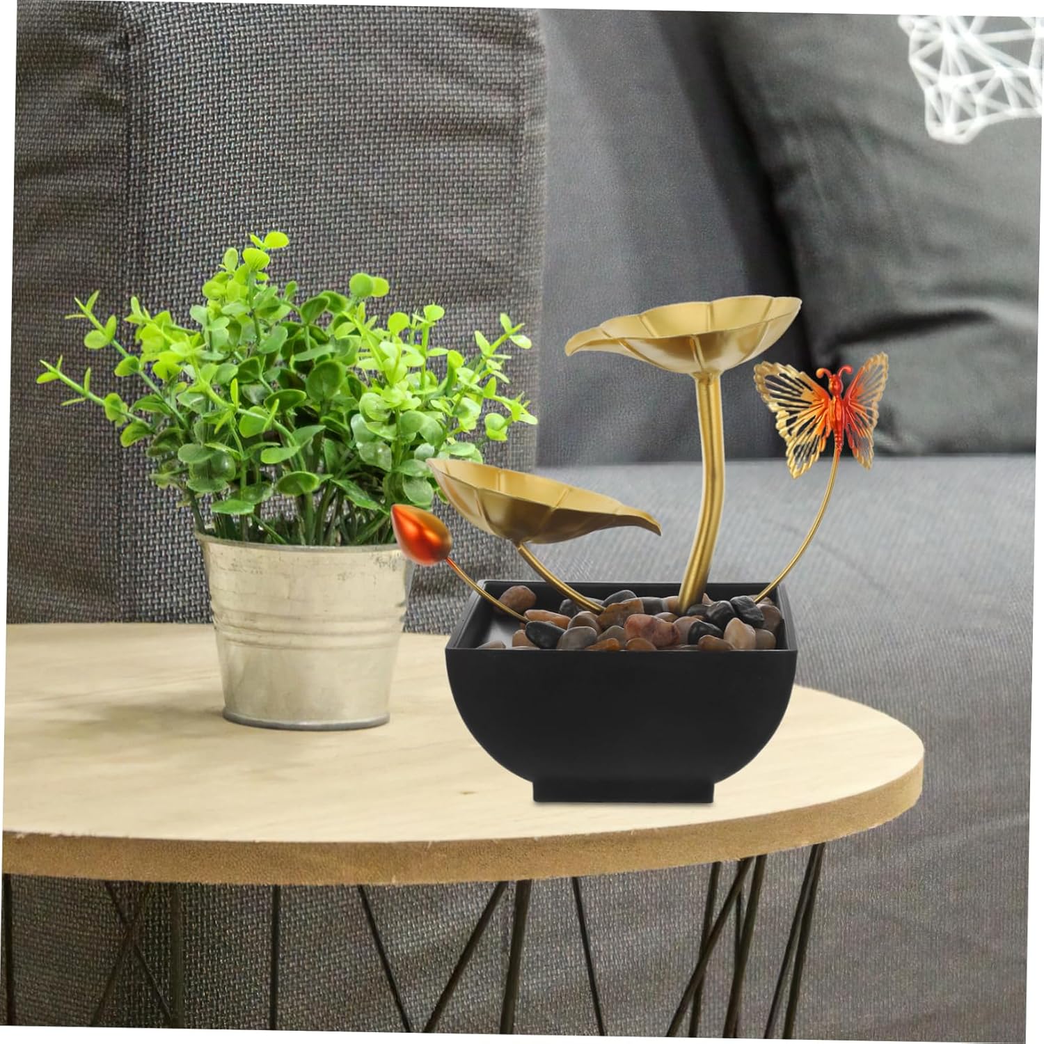 Indoor Waterfall Fountain Decoration with Leaf Design Tabletop Water Feature for Air Humidification with Natural River Rocks Cozy Ambiance
