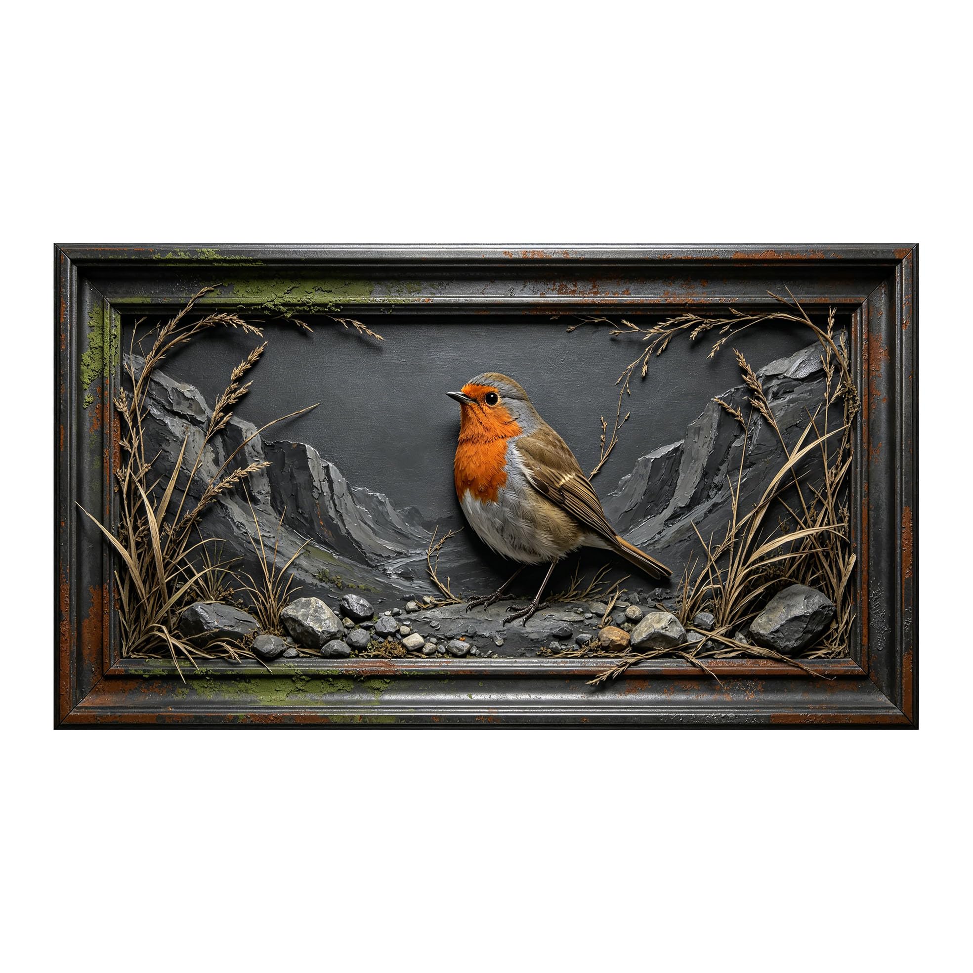 Yzpallescene 3D 3D Framed Wall Art 50cm×90cm Mountain Meadow Bird Relief Effect Large Size SelfAdhesive Removable Wall Decor Prints Artwork for Living Room Bedroom Office