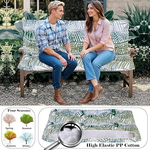 Miniatura 2 de lsxlkha Cojines de columpio de 2 a 3 plazas, cojín de columpio para porche al aire libre, impermeable, grueso, de 4 pulgadas, con respaldo y lazos,