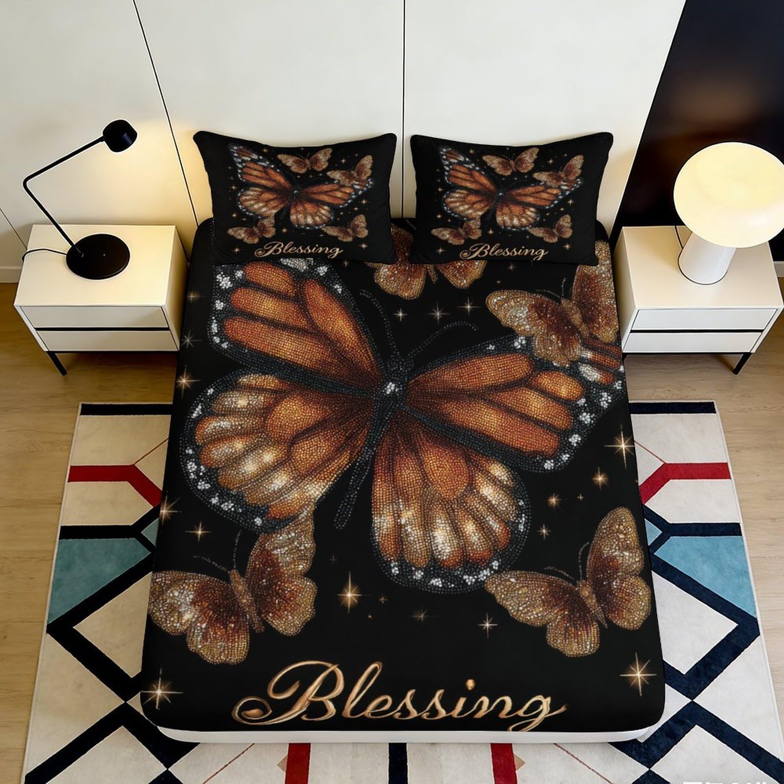 3D Printed Butterfly Fitted Sheet Microfiber Soft Bed Cover Bedroom Decor Brown Monarch Mattress Protector 90x200x25cm