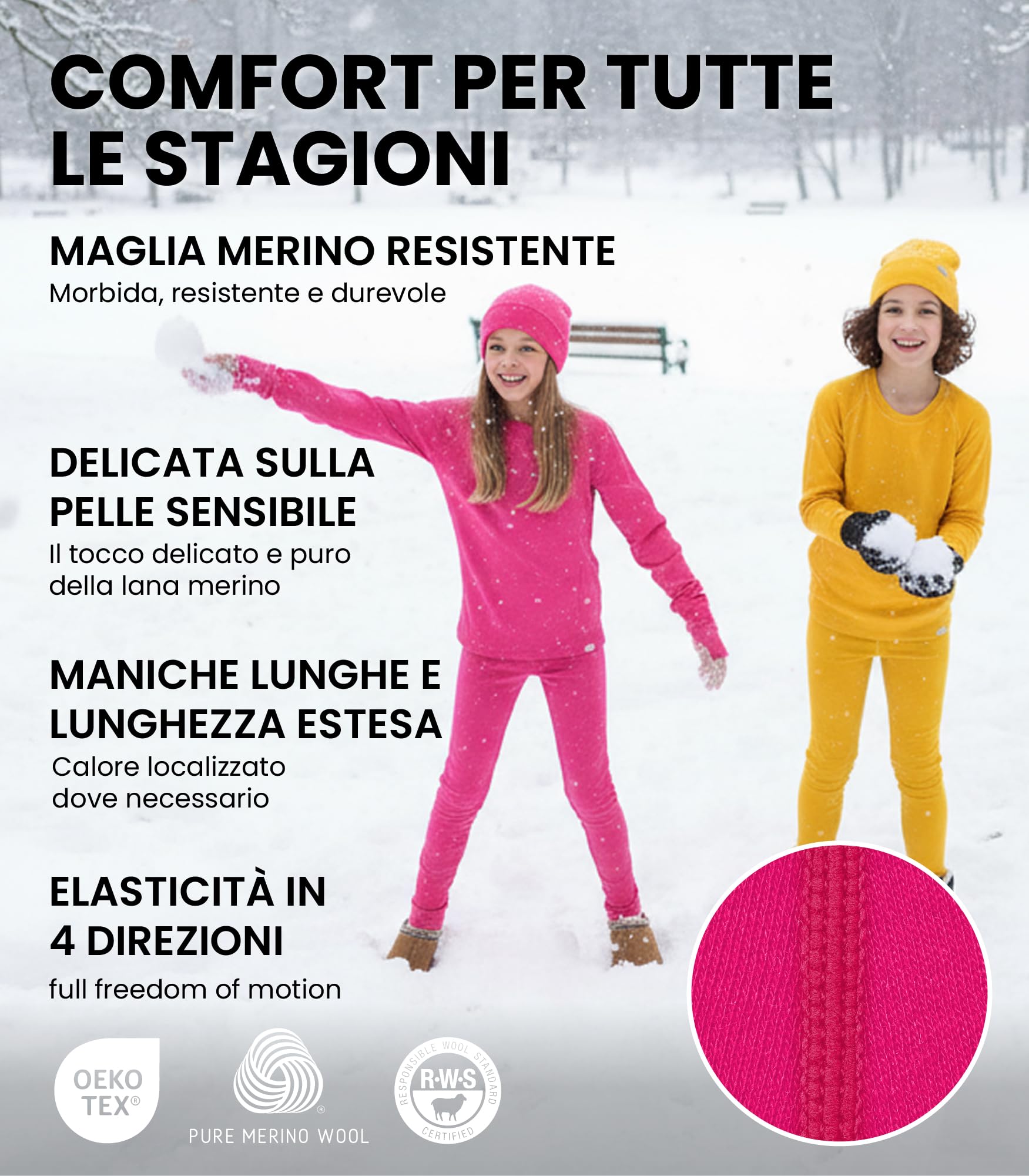 Merino.tech Intimo Termico Lana Merino Bambino - Medio Completo Maglia Termica Lana Merino e Pantaloni Bambina e Ragazzo