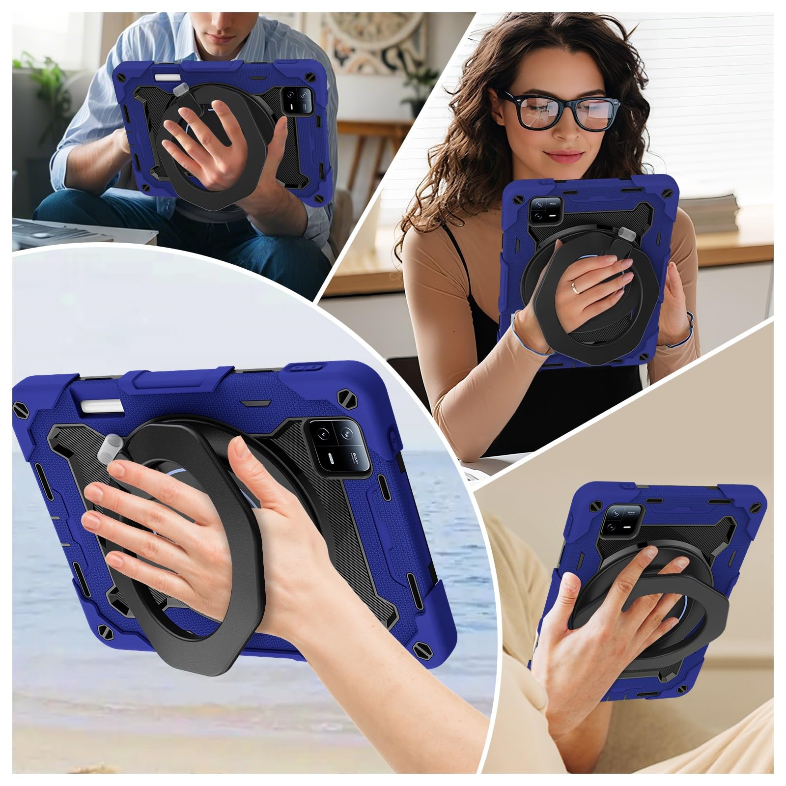 Custodia protettiva resistente per Xiaomi Mi Pad 6/Mi Pad 6 Pro 11" 2023, supporto girevole a 360°, tracolla, portapenne e anello per impugnatura, copertura antiurto per bambini e adulti (blu