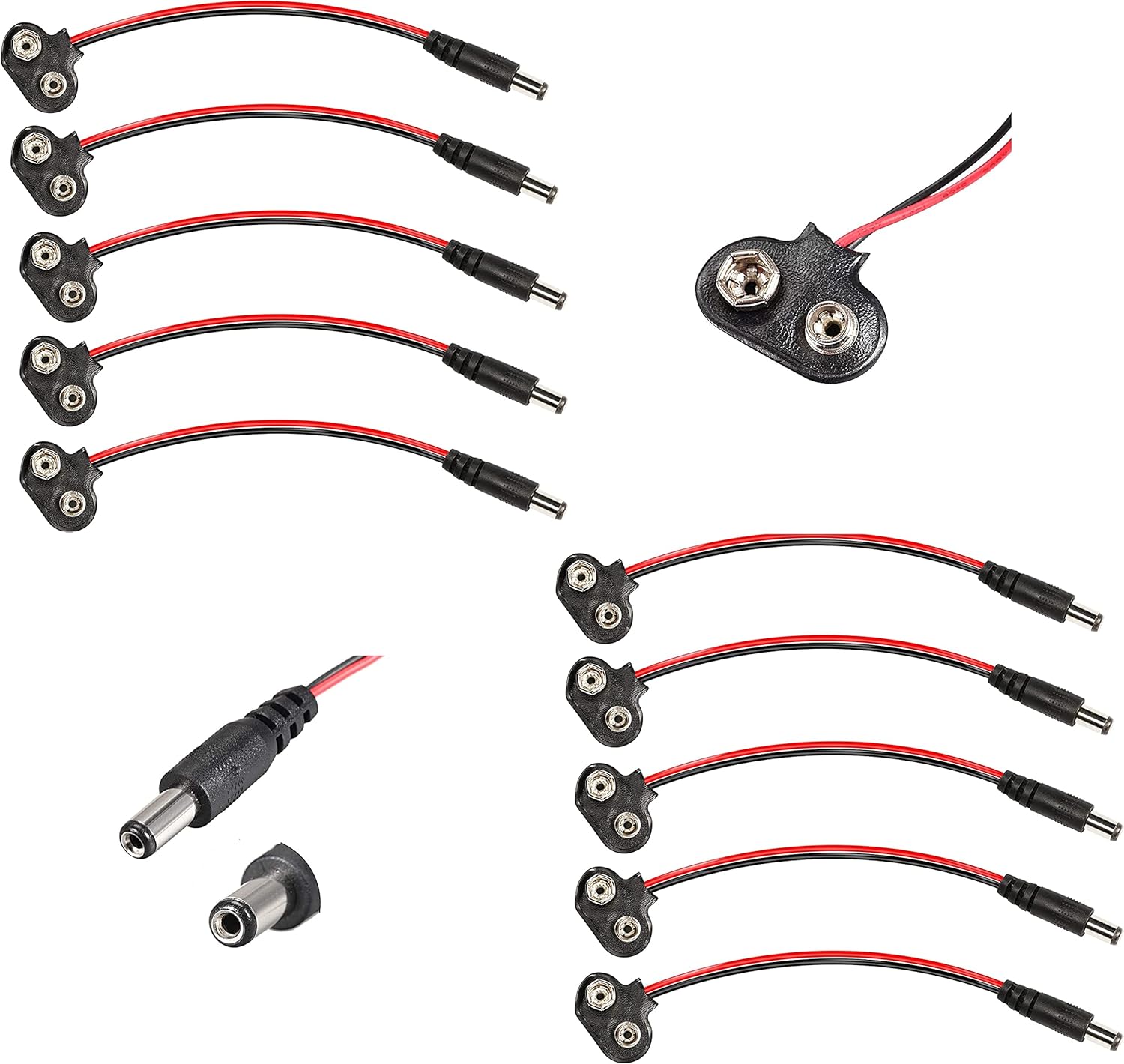 9V Battery Connector 9v Battery Clip T Type with DC 5.5mmx2.1mm Male