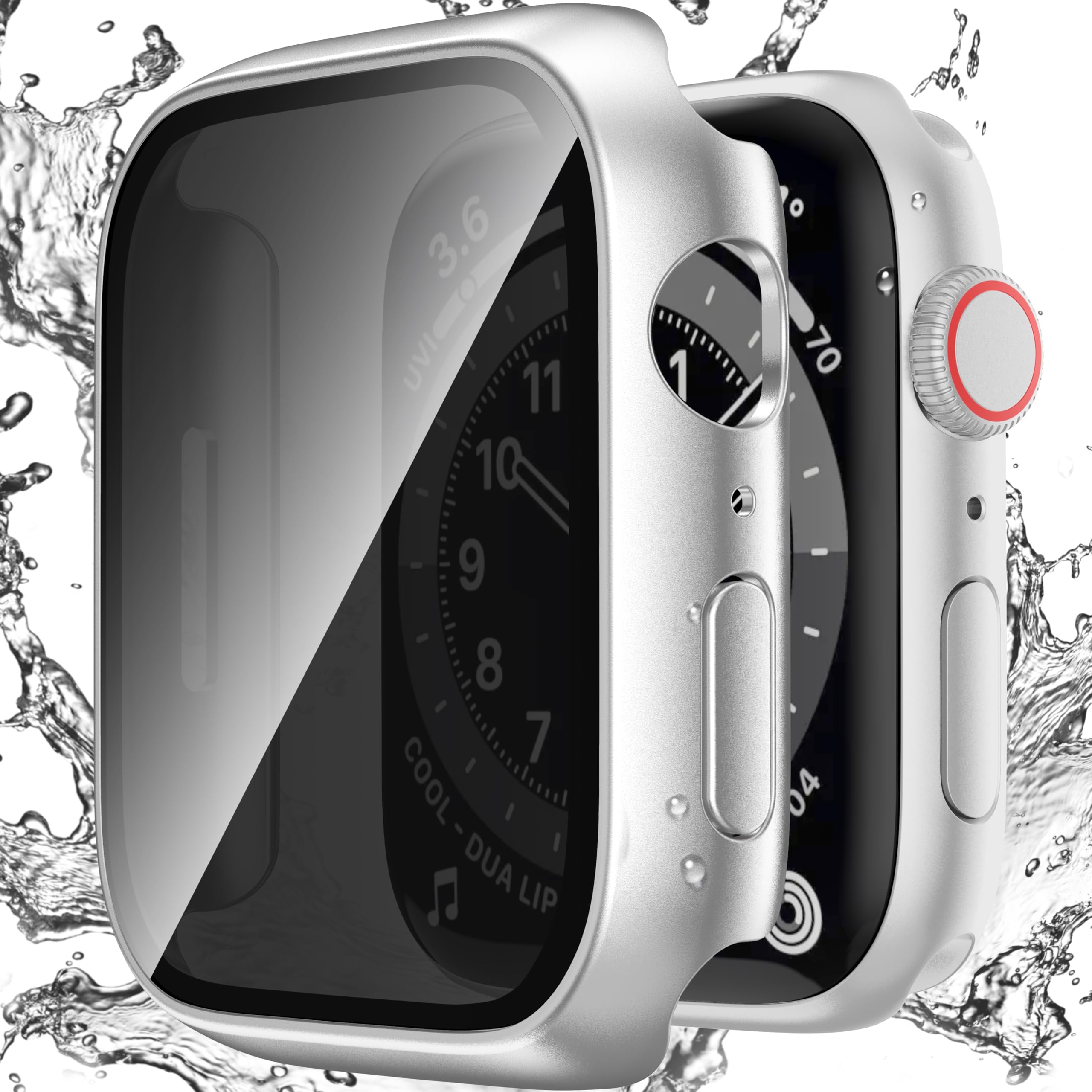 Zumyzu Waterproof Privacy Case Compatible with Apple Watch Series 11 10 46mm with Anti-peep Screen Protector, iWatch Face Cover Protective Bumper for iWatch Case 46mm Silver