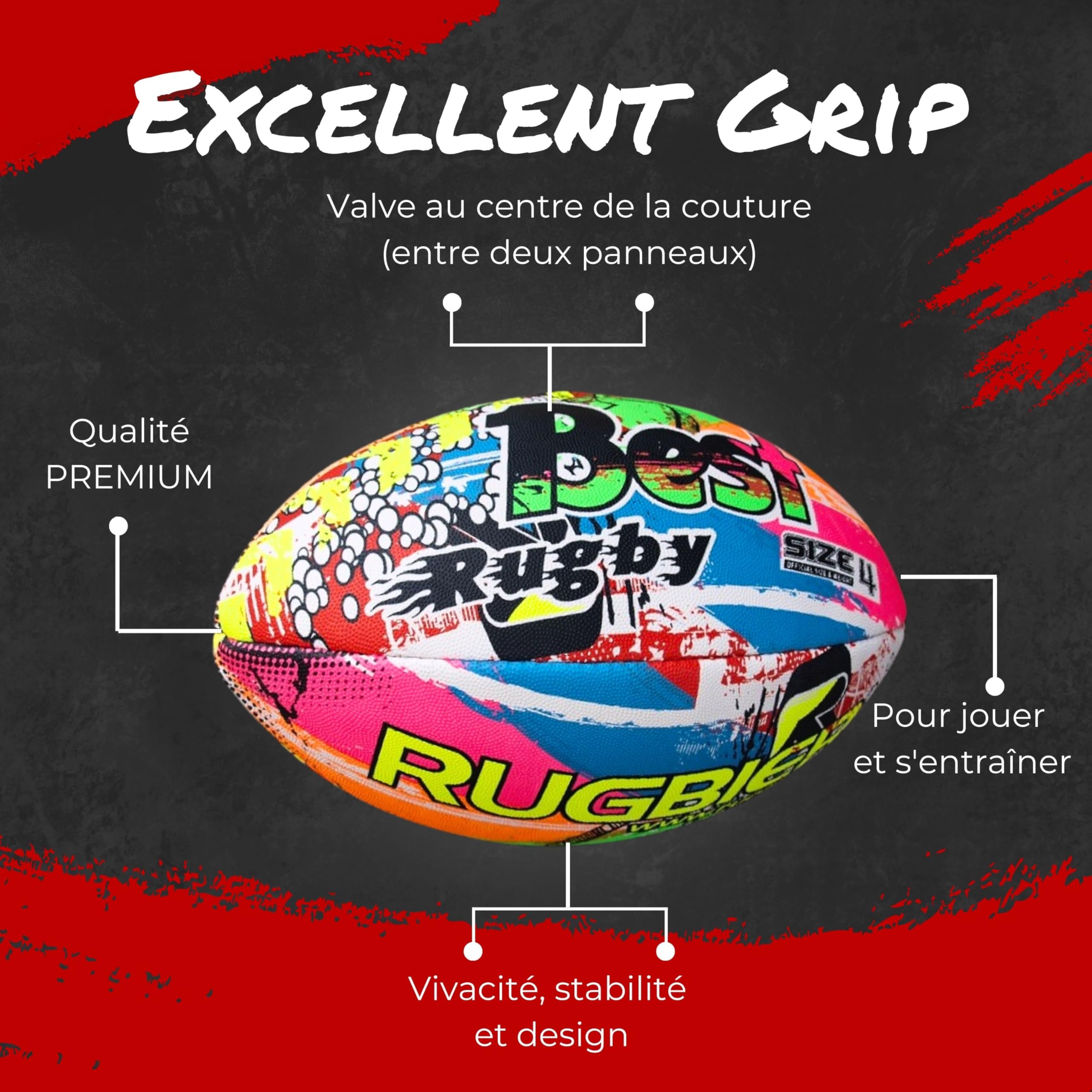 Ballon de Rugby pour Enfants T3 – Ballon pour École - Initiation et Entraînement - Design Exclusif - Modèle Best Rugby