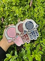 Vista 4 de Hamsa Wall Decor - Amuleto de protección contra el mal de ojo rojo/azul para el hogar/negocios, amuleto de buena suerte en inglés/Hebrew Blessings