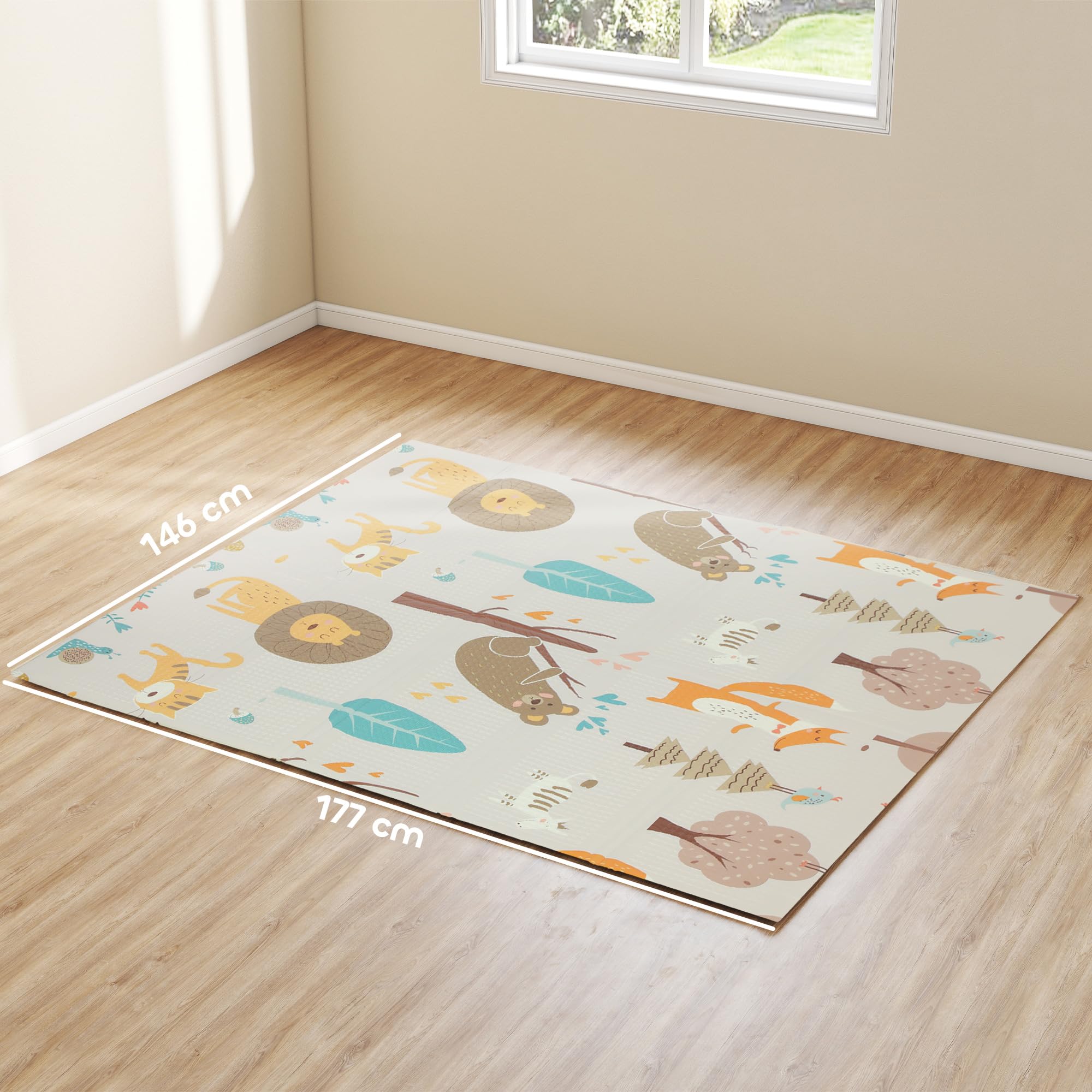 AIYAPLAY Baby-Spielmatte faltbar 177 x 146 x 1,5 cm Tiermotiv | Doppelseitig, wendbare Spielmatte, wasserdichte Schaumstoff-Krabbelmatte, für Innen & Außen Picknick