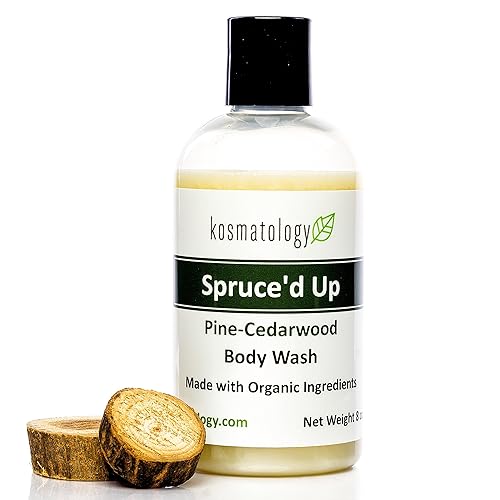 Miniatura 5 de kosmatology Spruce'd Up (Pine-Cedarwood-Canela) Gel de baño orgánico para hombre, 8 onzas líquidas