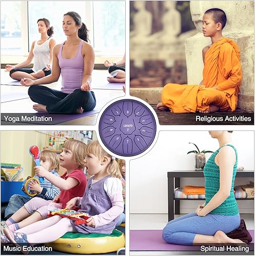 Miniatura 113 de LEKATO Tambor de lluvia para exterior, tambor de lengua de acero de 6 pulgadas, 11 notas, campanilla de lluvia de percusión para meditación, yoga