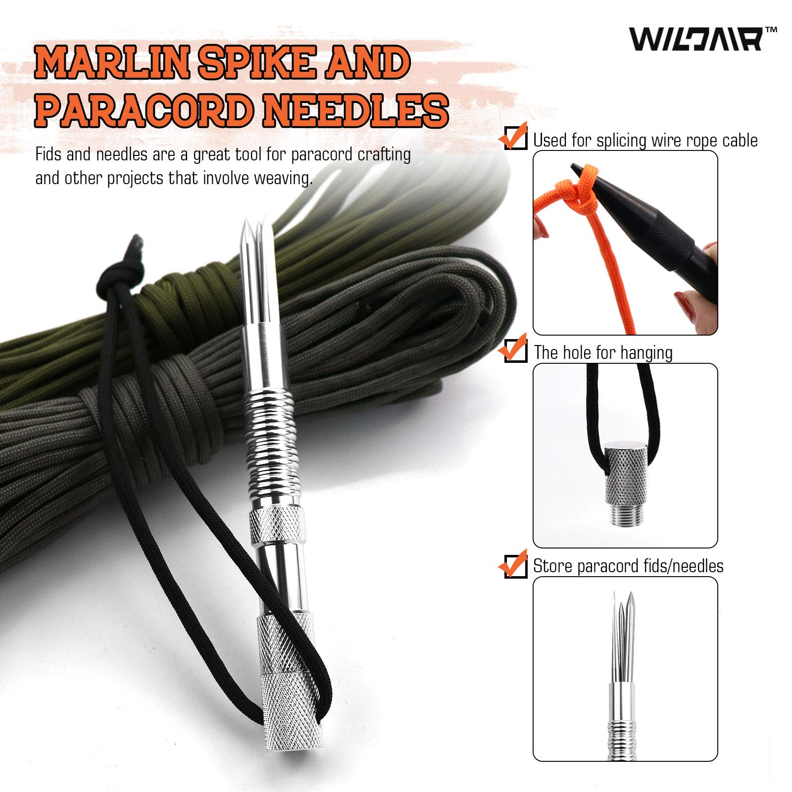 WILDAIR Marlin Spike with 12 Lacing Needles/Fids for Paracord or