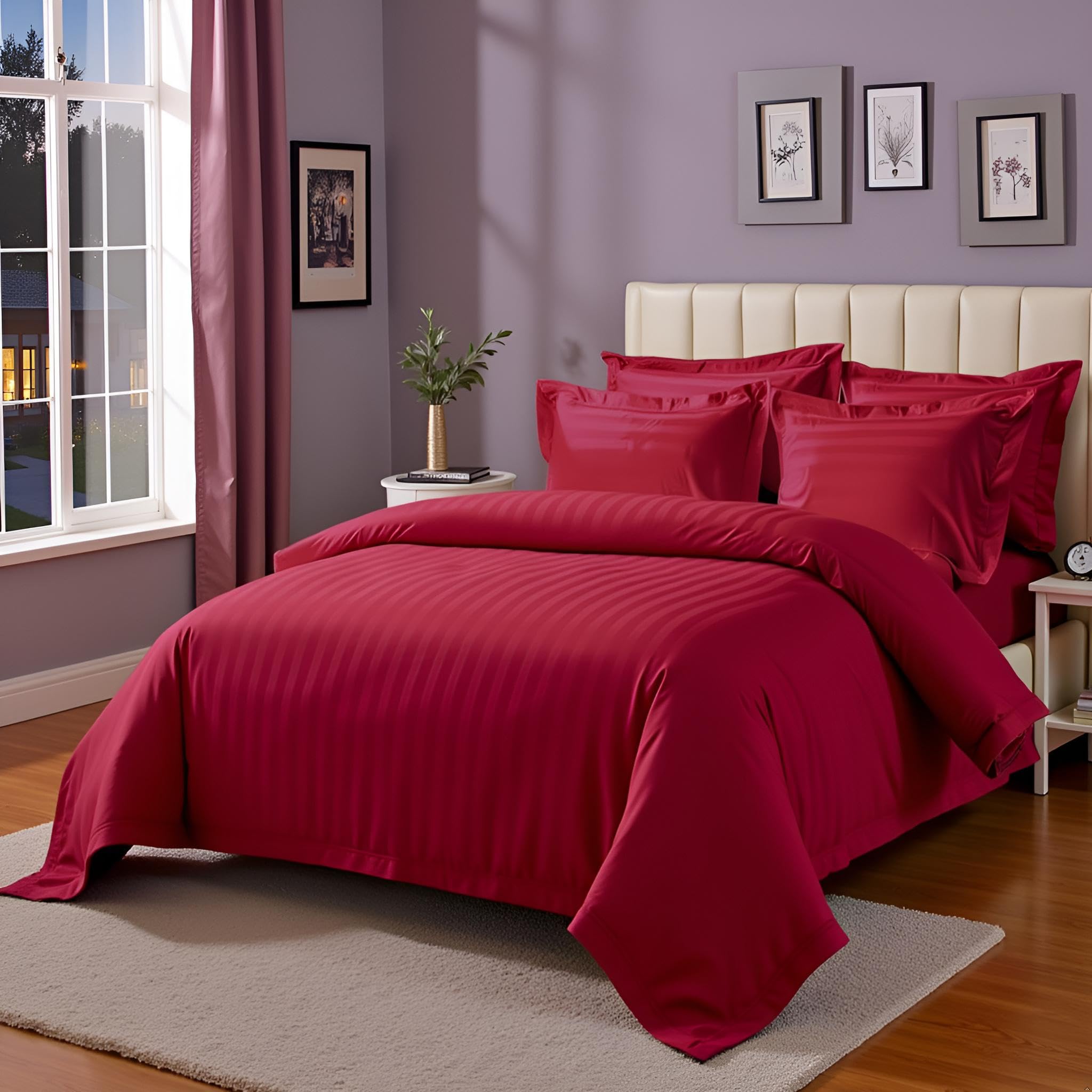 KISHORI FABS Maroon Satin Strip Doublebed bedheet with 2 Pillow Covers (90x100) OYO Rooms-picture-13