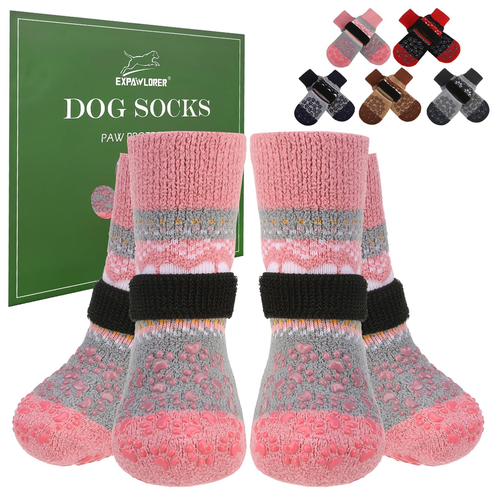 EXPAWLORER Anti Slip Dog Socks to Prevent Licking Paws, Soft Dog Boots & Paw Protectors, Dog Booties for Hardwood Floors, Shoes for Small Medium Large