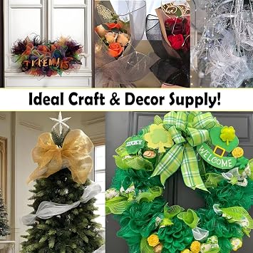Moss Green Metallic Deco Mesh Ribbon Roll 10 inch x 30 feet (10 Yards) for Christmas Tree, Wreaths, Swags, Garland, Holiday Decorations Glitter Foil Gift Wrapping Craft