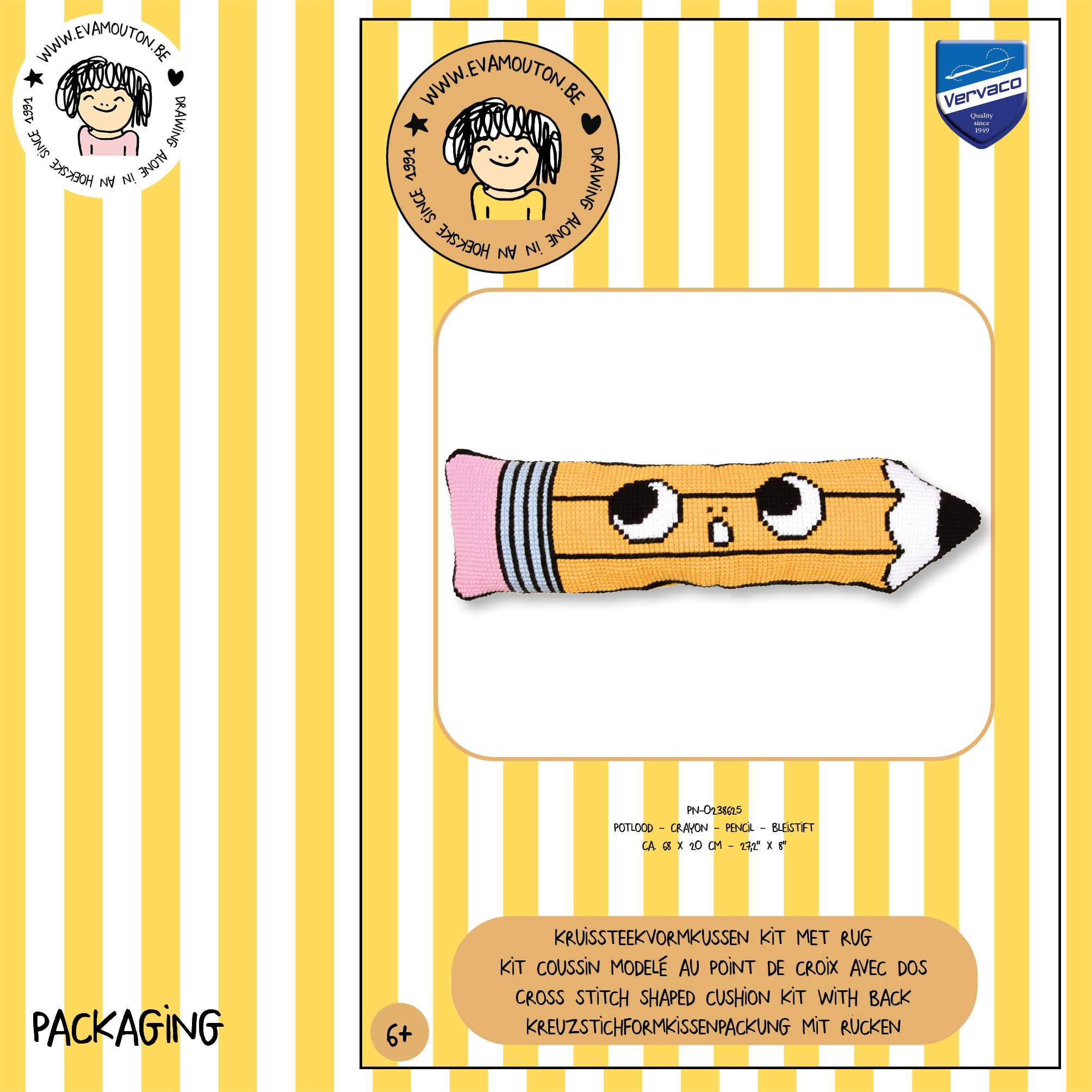Vervaco Kreuzstich Stickpackungen Kissen Stickerei Set mit Kissenrücken Anfänger Vorgedruckt Bleistift DIY Set Kreativ Set Für Erwachsene68 x 20 cm Bastelset Handwerker Haus Dekoration